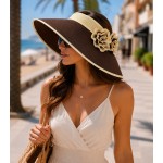 Straw Visor Hats - Foldable Accent With Matching Flowers - Brown - HT-5250BN